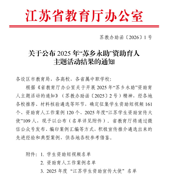我校在2025年江苏省“苏乡永助”资助育人主题活动中再获佳绩